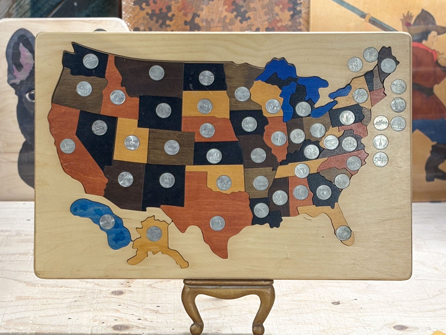 Wood Map of United States - Quarters collector