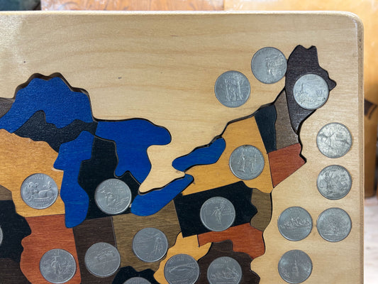Wood Map of United States - Quarters collector