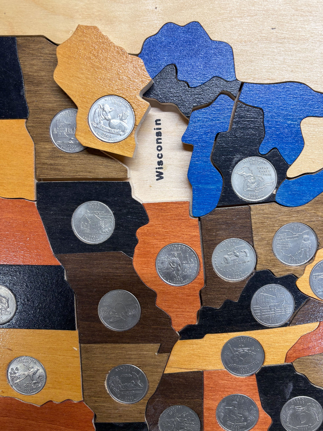 Wood Map of United States - Quarters collector